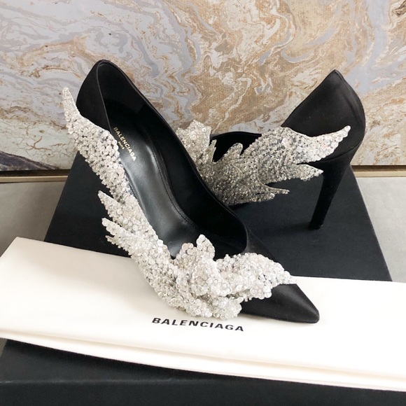 New Balenciaga Talin Slash Crystal BlackPump Heels - Picture 4 of 8
